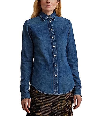 Lauren Ralph Lauren Jamelko Classic Fit Denim Point Collar Long Sleeve Button Front Shirt