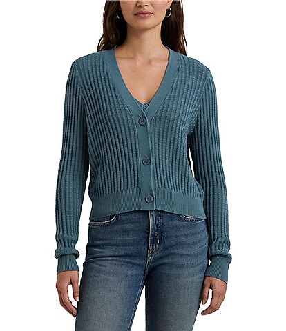 Lauren Ralph Lauren Jaxie Crop V-Neck Soft Ribbed Cardigan