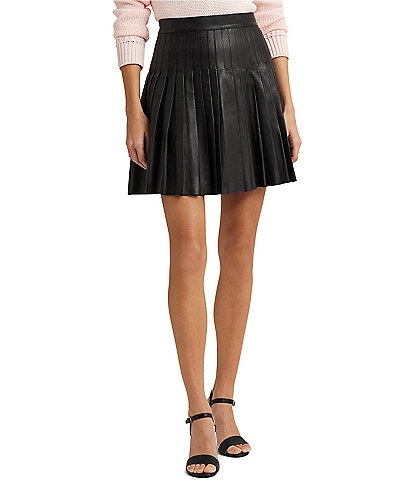 Lauren Ralph Lauren Jilmatt Pleated Leather A-Line Mini Skirt