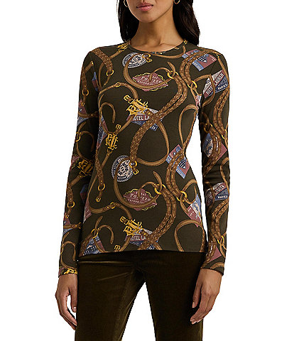 Lauren Ralph Lauren Katherine Belting-Print Stretch Crew Neck Long Sleeve Tee