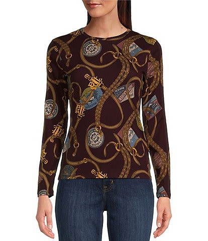 Lauren Ralph Lauren Katherine Belting-Print Stretch Crew Neck Long Sleeve Tee