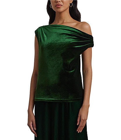 Lauren Ralph Lauren Kinthea Stretch-Infused Velvet Asymmetrical Off-The-Shoulder Short Sleeve Top