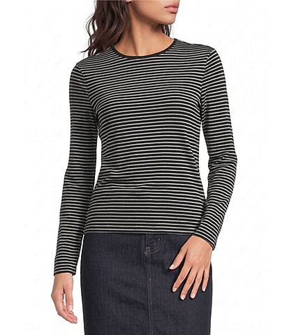 Lauren Ralph Lauren Knit Yarn Dyed Stripe Crew Neck Long Sleeve Pullover Top