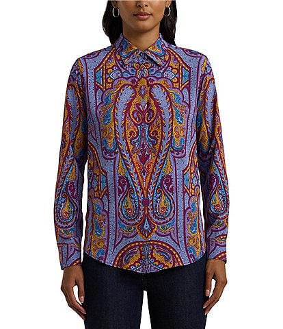 Lauren Ralph Lauren Kristy Paisley Print Point Collar Long Sleeve Crepe Shirt