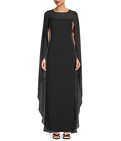 Lauren Ralph Lauren Lavati Georgette Crew Neck Sleeveless Cape Column Gown