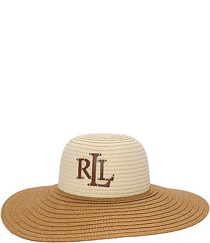 Lauren Ralph Lauren Leather Logo Woven Straw Sun Hat