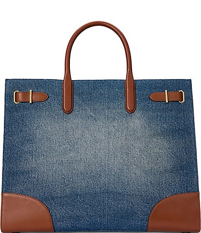 Lauren Ralph Lauren Leather-Trim Denim Large Devyn Tote Bag