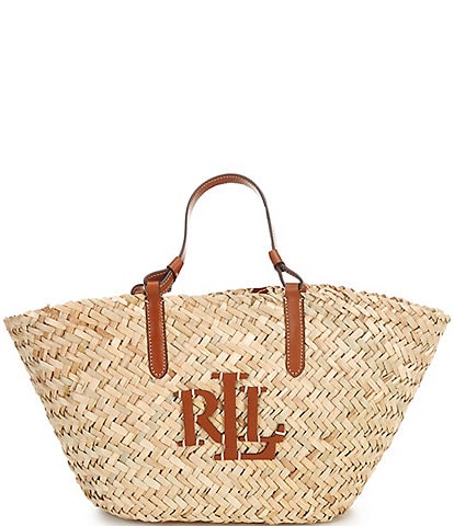 Lauren Ralph Lauren Leather-Trim Straw Medium Shelbie Tote Bag