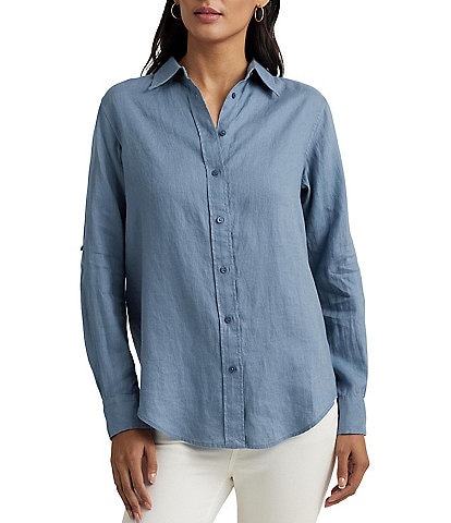Lauren Ralph Lauren Linen Point Collar Long Sleeve Button Front Shirt