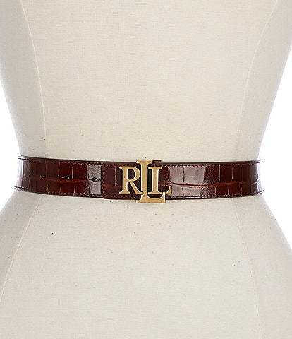 Lauren Ralph Lauren Logo 1.25" Reversible Crocodile-Embossed Leather Belt