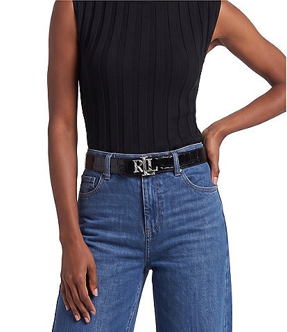 Lauren Ralph Lauren Logo Reversible Crocodile Embossed Belt
