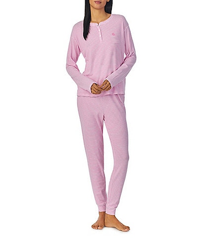 Lauren Ralph Lauren Long Sleeve Crew Neck & Jogger Knit Striped Pajama Set