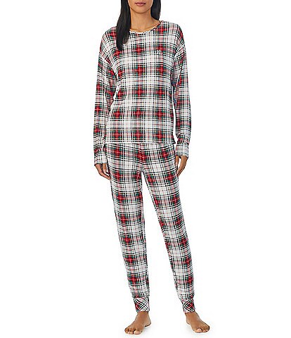 Lauren Ralph Lauren Long Sleeve Crew Neck Jogger Pant Plaid Pajama Set