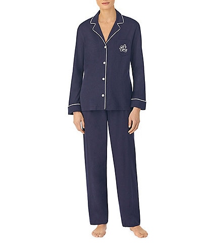 Lauren Ralph Lauren Long Sleeve Notch Collar Knit Long Pajama Set