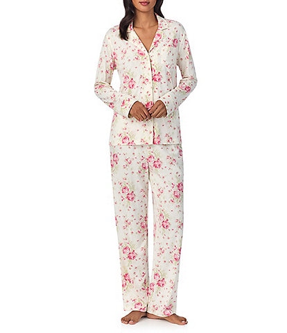 Lauren Ralph Lauren Long Sleeve Notch Collar Long Pant Floral Knit Pajama Set