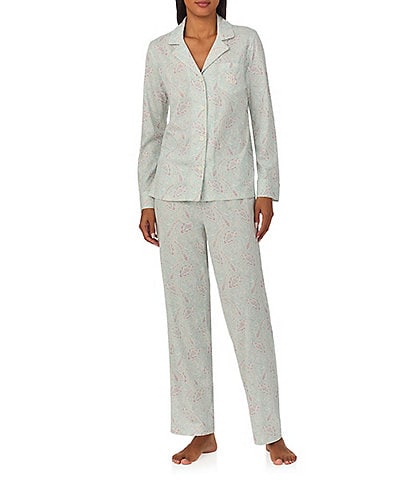 Lauren Ralph Lauren Long Sleeve Notch Collar Long Pant Knit Paisley Print Pajama Set