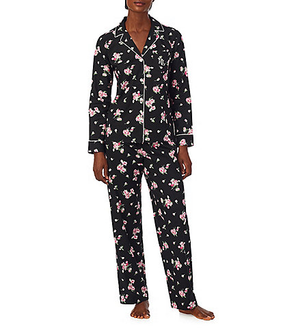 Lauren Ralph Lauren Long Sleeve Notch Collar Long Pant Woven Floral Pajama Set