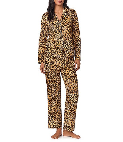 Lauren Ralph Lauren Long Sleeve Notch Collar Long Pant Woven Leopard Print Pajama Set