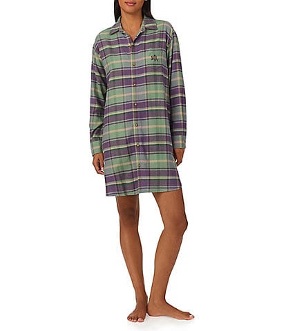 Lauren Ralph Lauren Long Sleeve Twill Multi Plaid Nightshirt