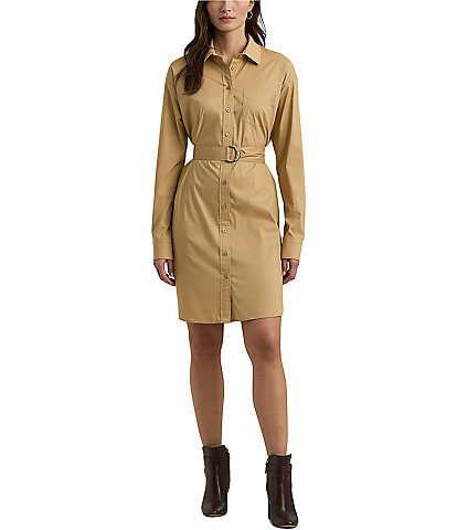 Lauren Ralph Lauren Loridel Belted Stretch Cotton-Blend Shirt Dress