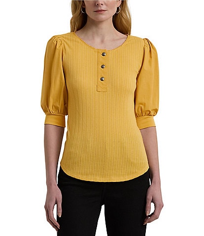 Lauren Ralph Lauren Maliney Puff Short Sleeve Crew Neck Blouse