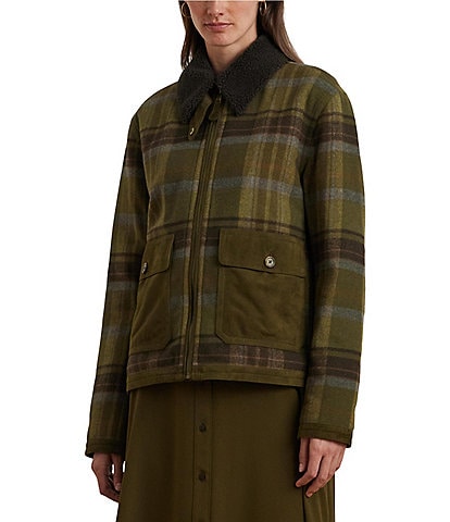 Lauren Ralph Lauren Marel Plaid Spread Neck Bomber