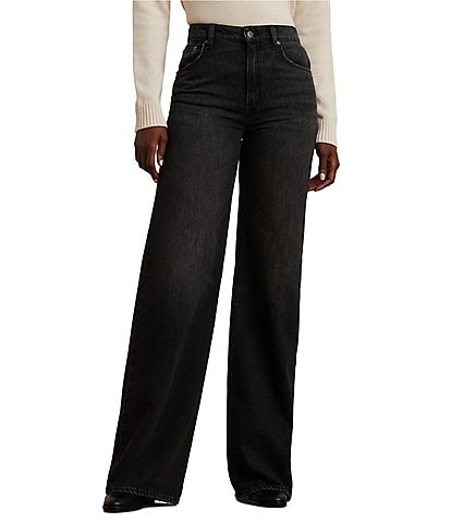 Lauren Ralph Lauren Mid Rise Wide Leg Denim Jeans