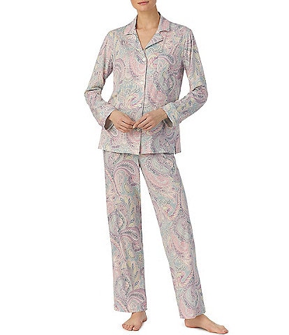 Lauren Ralph Lauren Multi Paisley Long Sleeve Notch Collar Knit Pajama Set