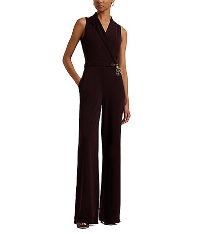 Lauren Ralph Lauren Nikelle Padlock Charm and Chain Stretch Jersey Surplice Neckline Sleeveless Jumpsuit