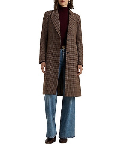 Lauren Ralph Lauren Novelty Wool Single Breasted Button Front Walker Coat