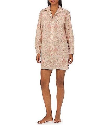 Lauren Ralph Lauren Paisley Print Long Sleeve Notch Collar Sleepshirt