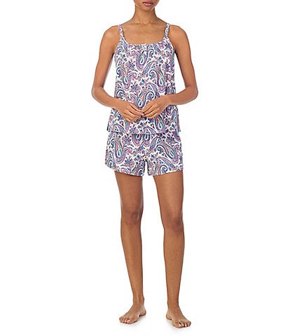 Lauren Ralph Lauren Paisley Sleeveless Double Strap Scoop Neck Knit Boxer Pajama Set