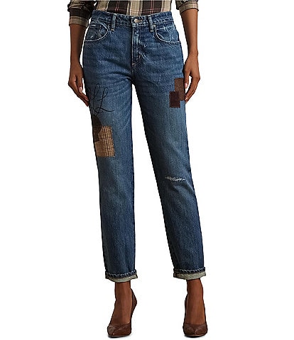 Lauren Ralph Lauren Patchwork Boyfriend Tapered Ankle Jeans