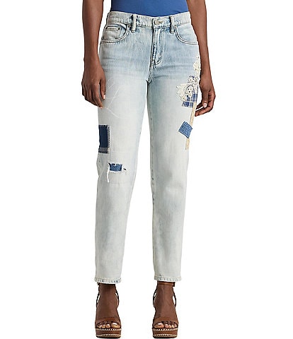 Lauren Ralph Lauren Patchwork Twill Denim Relaxed Tapered Mid Rise Ankle Jean