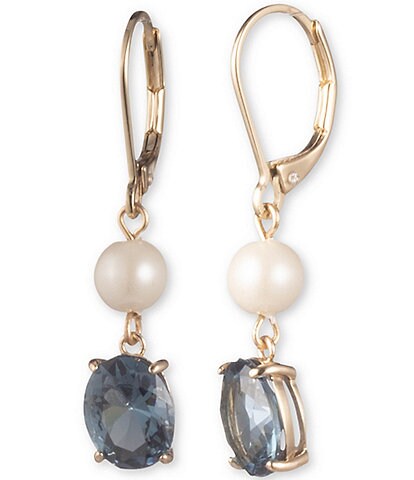 Lauren Ralph Lauren Pearl & Blue Stone Double Drop Earrings