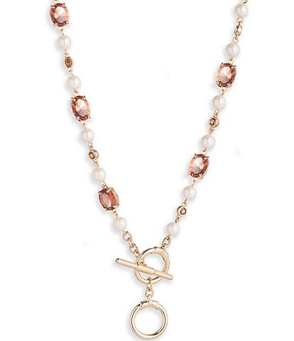 Lauren Ralph Lauren Pearl and Pink Rhinestone Collar Necklace