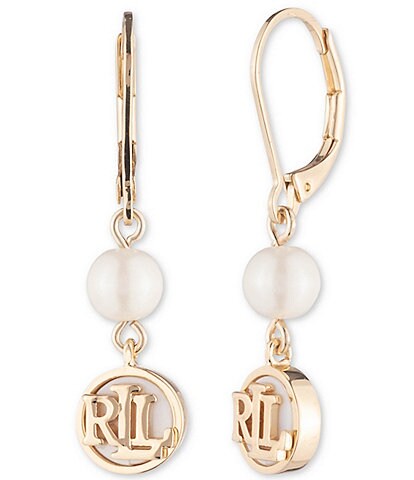 Lauren Ralph Lauren Logo Pearl Double Drop Earrings