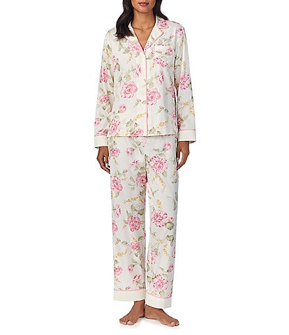 Lauren Ralph Lauren Petite Size Floral Print Long Sleeves Notch Collar Full Length Woven Pajama Set