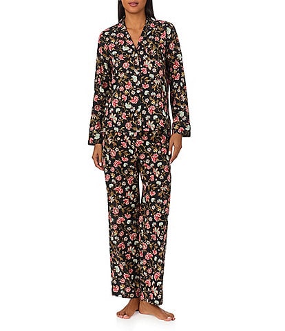 Lauren Ralph Lauren Petite Size Floral 3/4 Sleeve Notch Collar Pajama Set