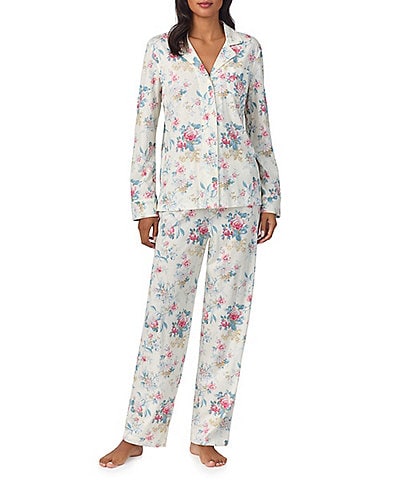 Lauren Ralph Lauren Petite Size Floral Print Long Sleeve Notch Collar Long Pant Pajama Set