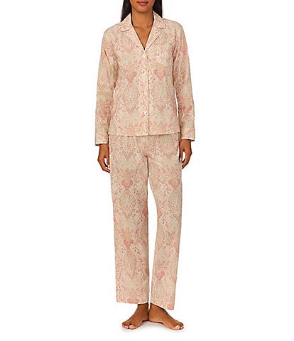 Lauren Ralph Lauren Petite Size Paisley 3/4 Sleeve Notch Collar Pajama Set