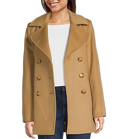 Lauren Ralph Lauren Petite Size Wool Blend Double Breasted Notch Collar Button Front Peacoat