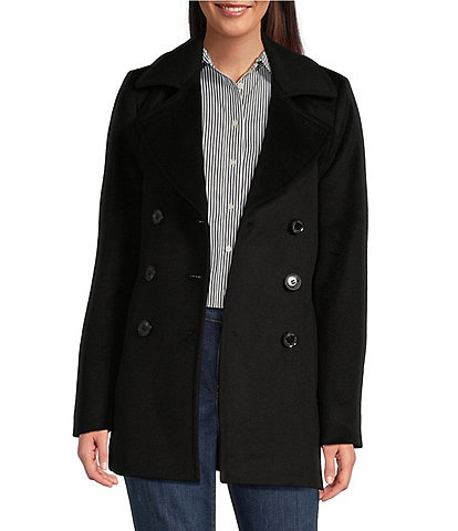 Lauren Ralph Lauren Petite Size Wool Blend Double Breasted Notch Collar Button Front Peacoat