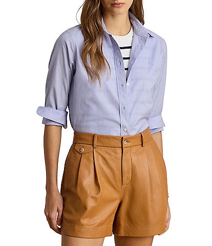 Lauren Ralph Lauren Petite Size Woven Point Collar Long Sleeve Button Front Shirt