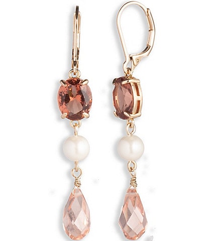 Lauren Ralph Lauren Pink Pearl and Rhinestone Bead Linear Drop Earrings