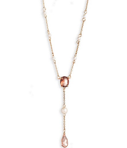 Lauren Ralph Lauren Pink Pearl and Rhinestone Y Necklace