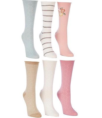 Lauren Ralph Lauren Placed Floral Roll Top Trouser Socks, 6 Pack