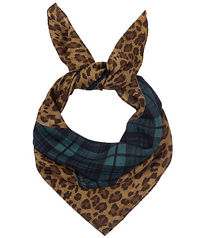 Lauren Ralph Lauren Plaid & Leopard Print Small Square Scarf