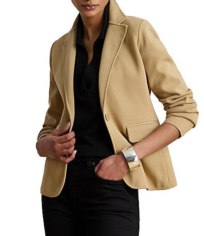 Lauren Ralph Lauren Plus Cotton Blend Notch Lapel Long Sleeve Blazer