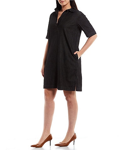 Lauren Ralph Lauren Plus Size Split Point Collar Short Sleeve Denim Shift Dress